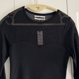 Anthropologie Black Long Sleeve/Partly Sheer Women's Top
